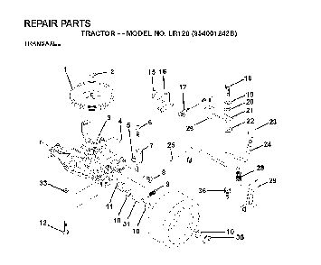 Transmission Diagram and Parts List for LR120 (954001242B)(1995-02) Husqvarna Lawn Tractor