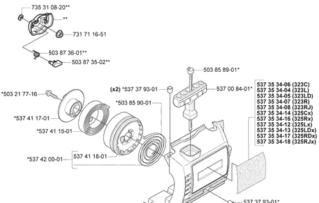 Starter Assembly 1 Diagram and Parts List for 325RDX 2005-05 Husqvarna Brush Cutter