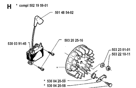 Ignition System Diagram and Parts List for 235R 19914800001-19930600000 Husqvarna Brush Cutter
