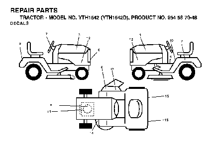 Decals Diagram and Parts List for YTH1542D (954567048)(2001-11) Husqvarna Lawn Tractor