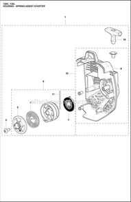 Housing Spring Assist Diagram and Parts List for 130L  Husqvarna Trimmer