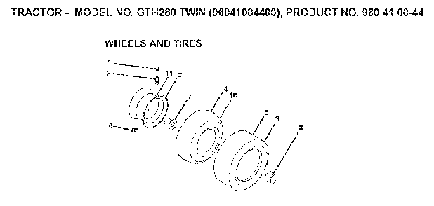 Wheels And Tires Diagram and Parts List for GTH260TWIN (96041004400, 960410044)(2007-02) Husqvarna Lawn Tractor