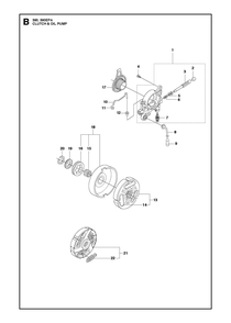 Clutch And Oil Pump Diagram and Parts List for 390XP-390XPG 390 XP W - 390 XP GW Husqvarna Chainsaw