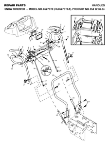 Handle And Controls Diagram and Parts List for 8527STE (954223654-A)(2004-03) Husqvarna Snow Blower