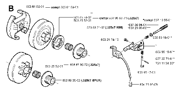 Clutch And Oil Pump Diagram and Parts List for 351EPA 20012200001 Husqvarna Chainsaw