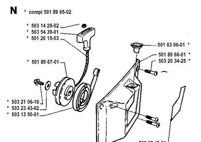 Starter Diagram and Parts List for 3120 19942300001-19960100000 Husqvarna Chainsaw