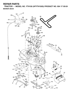 Mower Deck / Cutting Deck Diagram and Parts List for YTH150 (HFYTH155G)(2001-01) Husqvarna Lawn Tractor