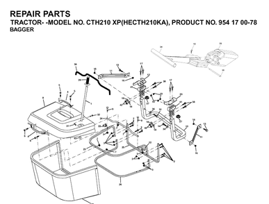 Bagger Diagram and Parts List for CTH210XP (HECTH210KA)(2003-01) Husqvarna Lawn Tractor