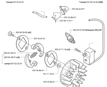 Ignition / Flywheel Diagram and Parts List for 323L 2004-03 Husqvarna Brush Cutter