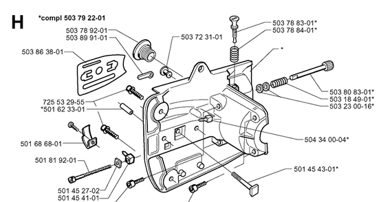 Crankcase Diagram and Parts List for 335XPT 19970500001-19991000000 Husqvarna Chainsaw
