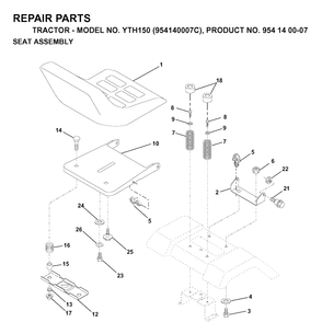 Seat Diagram and Parts List for YTH150 (954140007C)(1997-01) Husqvarna Lawn Tractor