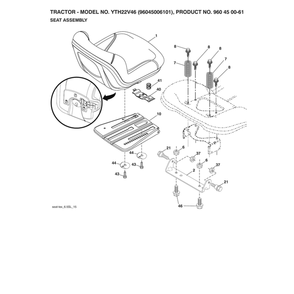 Seat Assembly Diagram and Parts List for 96045006101  Husqvarna Lawn Tractor