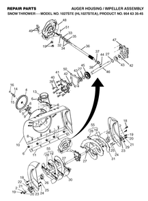 Auger Housing And Impeller Diagram and Parts List for 1027STE (954633545-A)(2004-03) Husqvarna Snow Blower