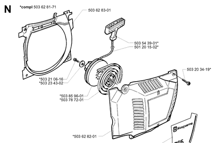 Starter 2 Diagram and Parts List for 365 19994500001-20020100000 Husqvarna Chainsaw