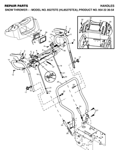 Handle And Controls Diagram and Parts List for 8527STE (HL8527STEA)(2004-03) Husqvarna Snow Blower