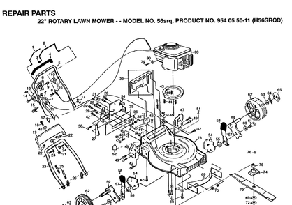 Repair Parts 2 Diagram and Parts List for 56SRQ (H56SRQD)(1992-01) Husqvarna Lawn Mower