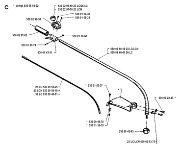 Shaft Diagram and Parts List for 26LC 19911400001-19931800000 Husqvarna Edger