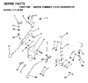 Mower Lift Lever Diagram and Parts List for LR120 (954830051B)(1996-05) Husqvarna Lawn Tractor