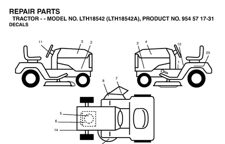 Decals Diagram and Parts List for LTH18542-LTH18542A 2003-11 Husqvarna Lawn Tractor