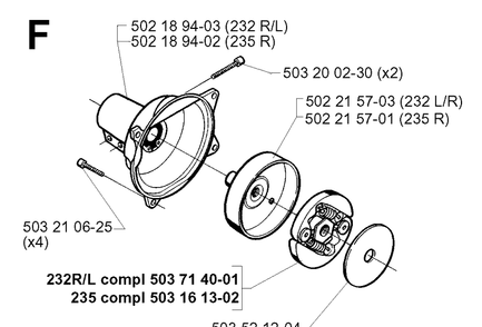 Clutch Diagram and Parts List for 232R 19970500001-19980100000 Husqvarna Brush Cutter