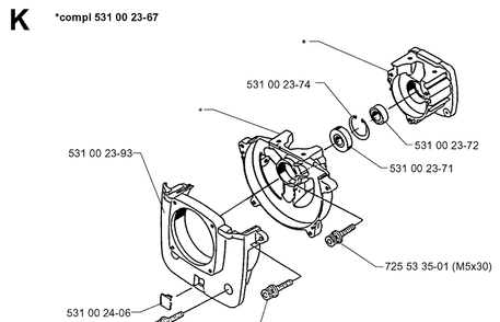 Crankcase 2 Diagram and Parts List for 132R 19994000001-20050100000 Husqvarna Brush Cutter