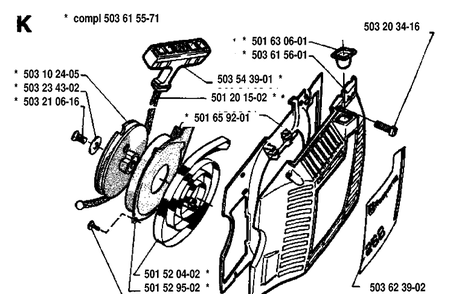 Starter Diagram and Parts List for 268 19933600001-19970100000 Husqvarna Chainsaw