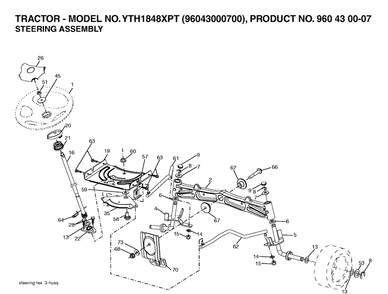 Steering Diagram and Parts List for YTH1848XP (96043000700)(2006-03) Husqvarna Lawn Tractor
