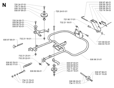 Frame Diagram and Parts List for R13BIO 2001-01 Husqvarna Lawn Tractor