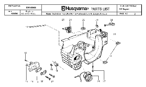 Crankcase Diagram and Parts List for 137 20082200001 Husqvarna Chainsaw
