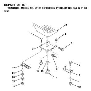 Seat Diagram and Parts List for LT130 (954820100-E)(2000-02) Husqvarna Lawn Tractor