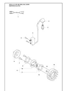 Ignition And Clutch Diagram and Parts List for 323RII 2009-08 Husqvarna Trimmer
