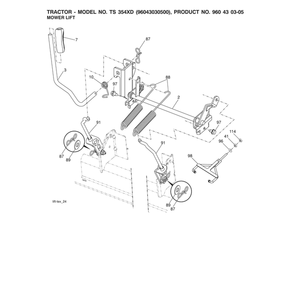 Mower Lift Diagram and Parts List for 96043030500  Husqvarna Lawn Tractor
