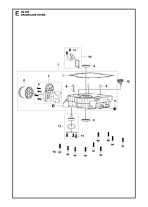 Crankcase Cover Diagram and Parts List for HS608  Husqvarna Engine