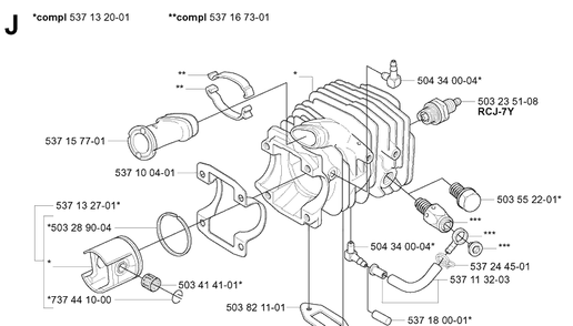 Cylinder Piston Diagram and Parts List for 338XPT 20031800001-20034400000 Husqvarna Chainsaw