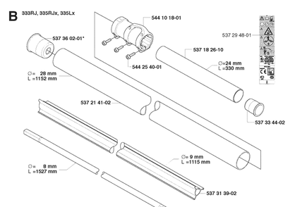 Shaft Diagram and Parts List for 335RX 20064000001-20070100000 Husqvarna Brush Cutter
