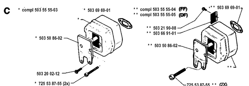 Muffler Diagram and Parts List for 257 19942300001-19960100000 Husqvarna Chainsaw