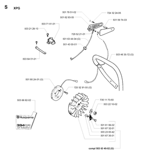 Electrical 2 Diagram and Parts List for 394XP 19960100001-19980900000 Husqvarna Chainsaw