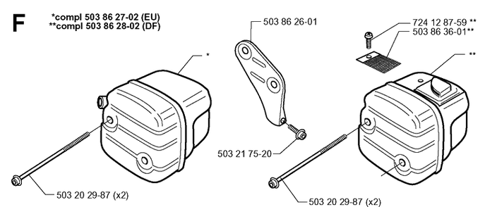 Muffler Diagram and Parts List for 346XP 19991000001-20012200000 Husqvarna Chainsaw