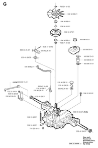 Transmission Diagram and Parts List for R13R (953533001)(2003-09) Husqvarna Lawn Tractor