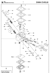 Carburetor Details Diagram and Parts List for 353 2011-01 Husqvarna Chainsaw