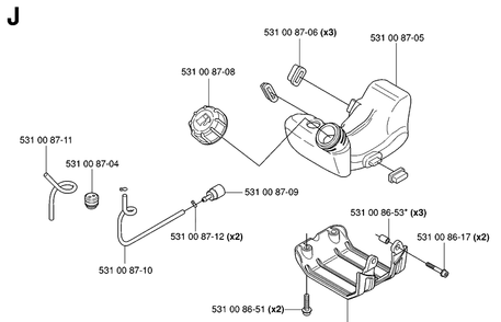 Fuel Tank Diagram and Parts List for 324HDA55 (X-SERIES)(20053600001-Current) Husqvarna Hedge Trimmer