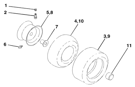 Wheels And Tires Diagram and Parts List for LTH1342 (954567031-C)(2001-11) Husqvarna Lawn Tractor