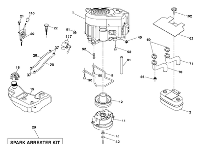 Engine Diagram and Parts List for TS348XD (96043031900)(2019-08) Husqvarna Lawn Tractor