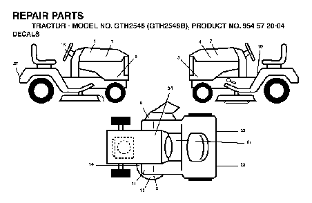 Decals Diagram and Parts List for GTH2548B (954572004)(2004-02) Husqvarna Lawn Tractor