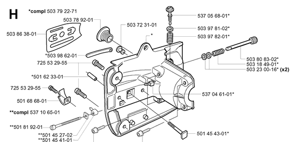 Crankcase Diagram and Parts List for 335XPT 20011800001-Current Husqvarna Chainsaw