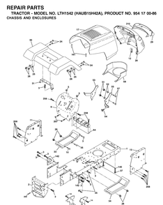 Chassis And Enclosures Diagram and Parts List for LTH1542 (HAUB15H42A)(2003-01) Husqvarna Lawn Tractor