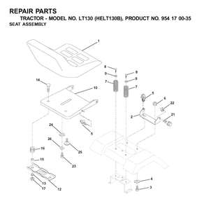 Seat Diagram and Parts List for LT130 (954170035-B)(2001-03) Husqvarna Lawn Tractor