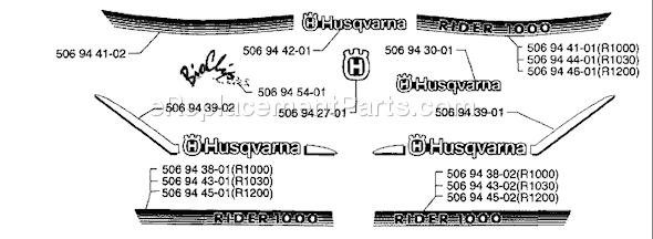 Page D Diagram and Parts List for RIDER1200 1996-08 Husqvarna Lawn Tractor