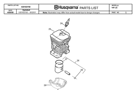 Cylinder Piston Diagram and Parts List for 141LE 2008-06 Husqvarna Chainsaw