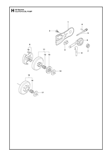 Clutch And Oil Pump Diagram and Parts List for 55 (RANCHER)(20101400001-Current) Husqvarna Chainsaw